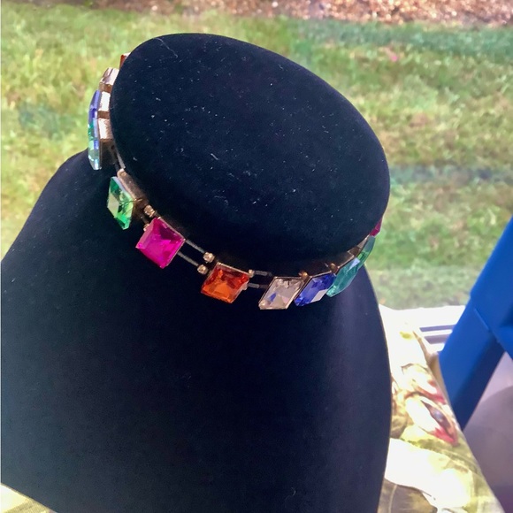 Bracelet with colored stones Stretchy gold tone background size large. - Picture 12 of 14